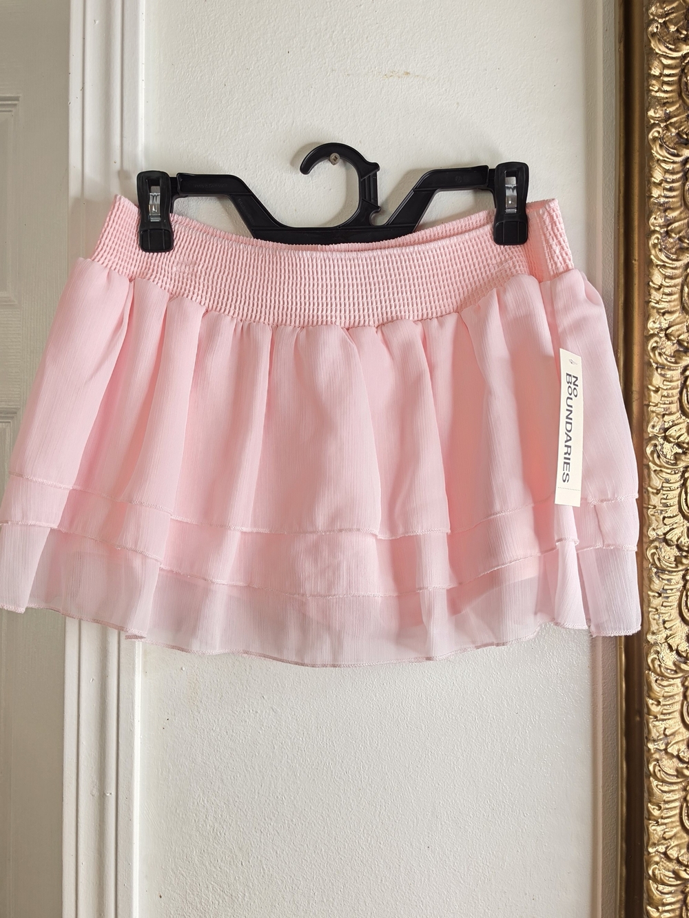 No Boundaries Pink Tiered Chiffon Smocked Mini Skirt